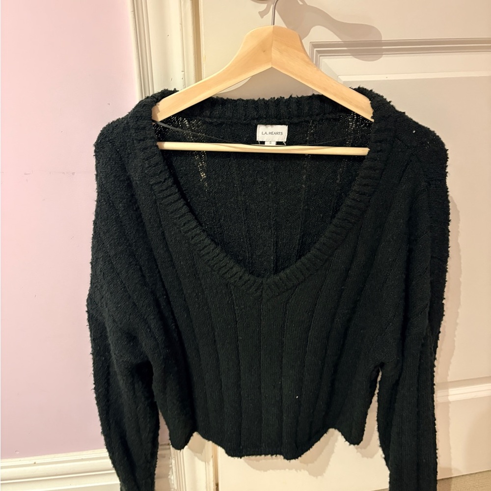 La Hearts Charcoal V-Neck Sweater